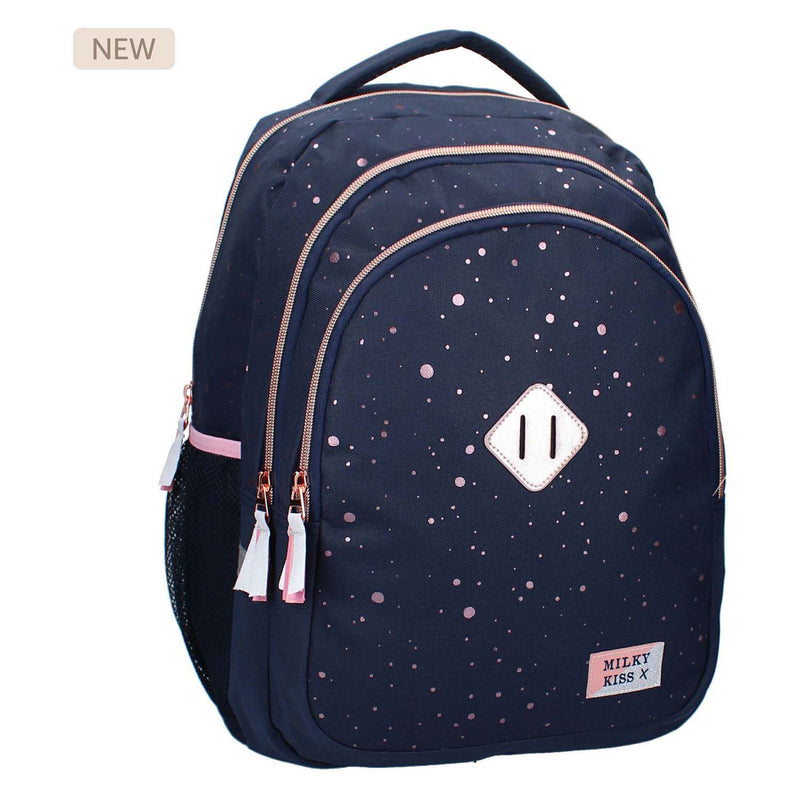 Load image into Gallery viewer, Milky kiss rugzak divine days donkerblauw met roze stippen, 3-vaks