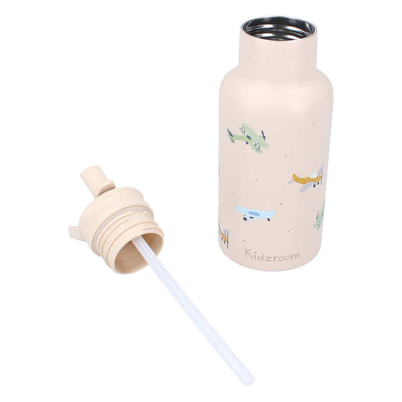 Load image into Gallery viewer, Kidzroom small talk - schoolbeker en drinkfles - 350ml - stainless steel - vliegtuigen - beige