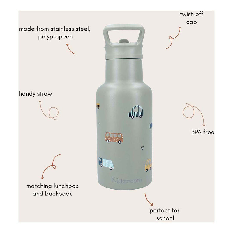 Load image into Gallery viewer, Kidzroom sweet cuddles - schoolbeker en drinkfles - 350ml - stainless steel - auto's - groen