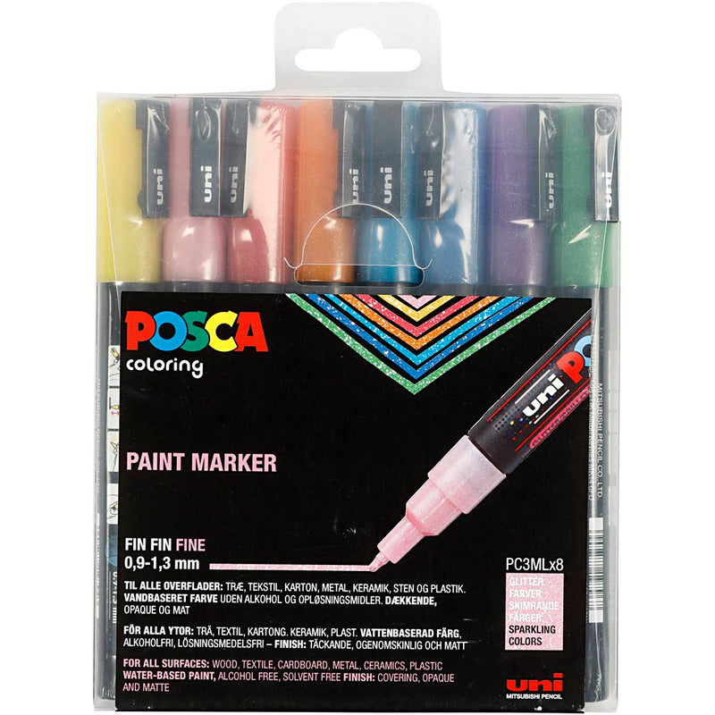 Afbeelding laden in galerijviewer, Https: www.cchobby.nl posca-marker-afm-pc-3ml-lijndikte-0-9-1-3-mm-glitterkleuren-8-stuk-1-doos