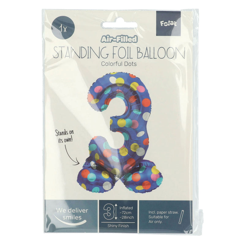 Load image into Gallery viewer, Folat bv staande folieballon colorful dots cijfer 3 - 72cm