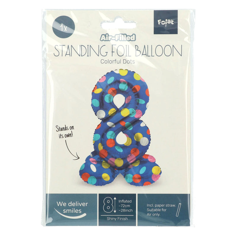 Load image into Gallery viewer, Folat bv staande folieballon colorful dots cijfer 8 - 72cm
