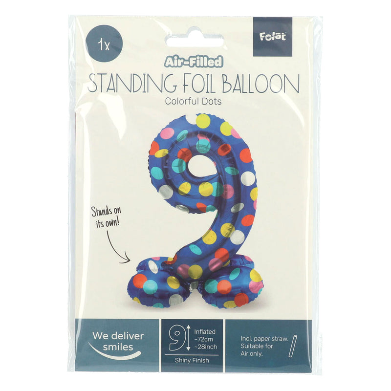 Load image into Gallery viewer, Folat bv staande folieballon colorful dots cijfer 9 - 72cm