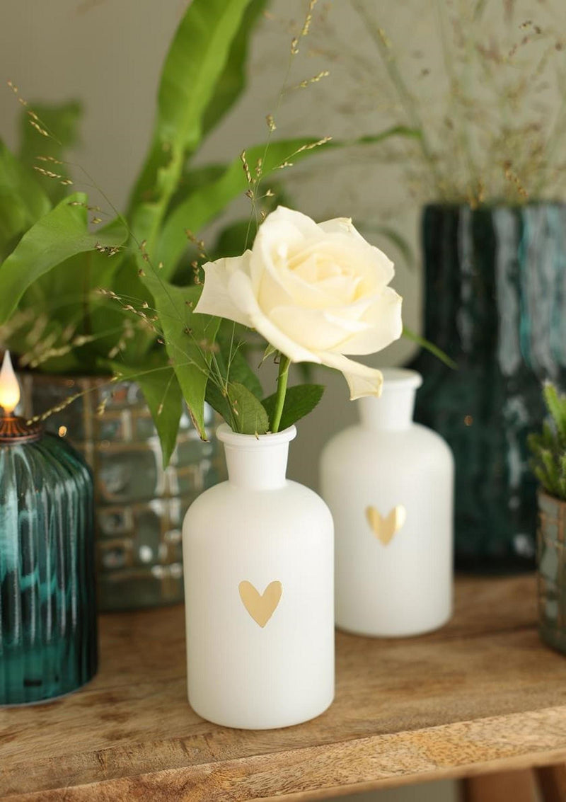 Load image into Gallery viewer, Ideas 4 seasons riga vaas glas wit met gouden hart ã˜7xh12cm