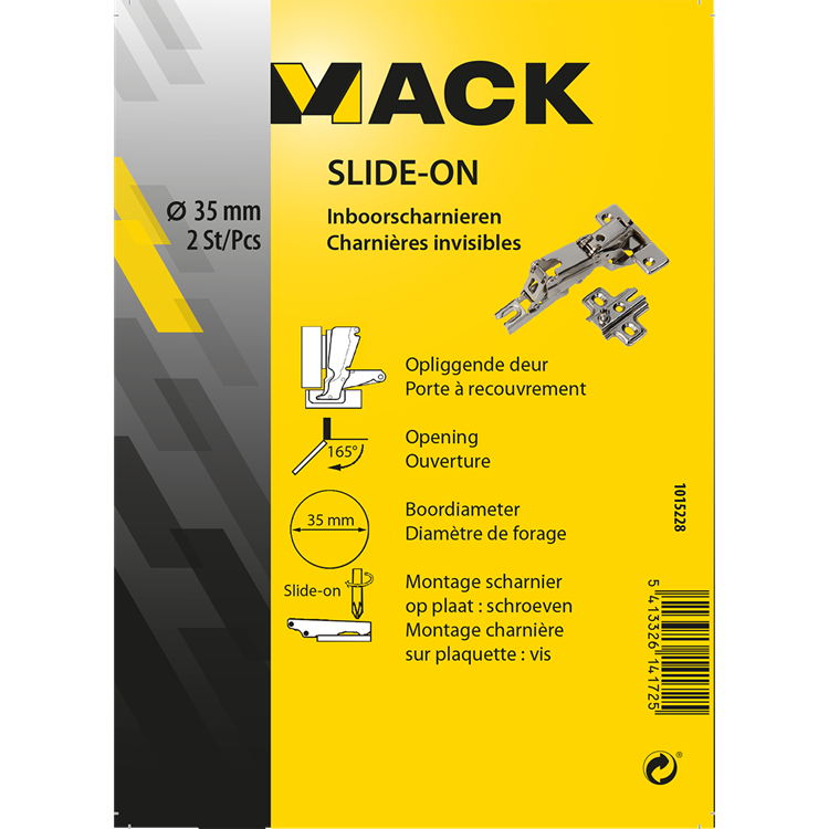 Load image into Gallery viewer, Mack 1015228 - 2 inboorscharnieren slide on 35mm 165° opliggende deur | 10 stuks