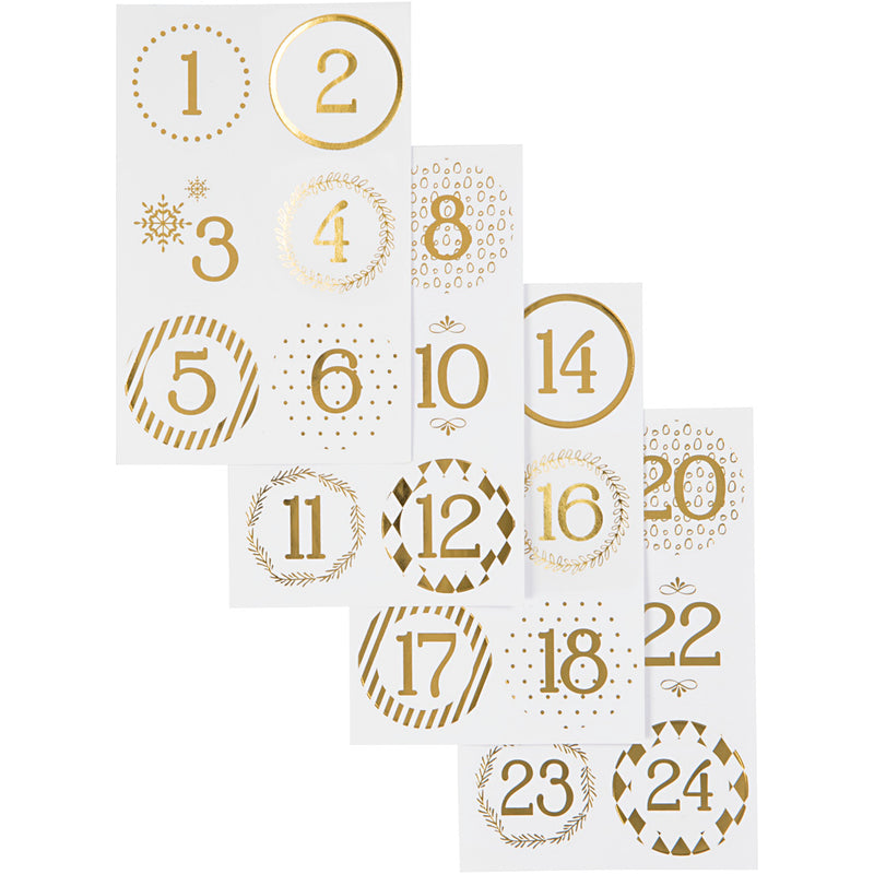 Afbeelding laden in galerijviewer, Https: www.cchobby.nl kerstkalender-cijfer-stickers-d-40-mm-vel-9x14-cm-goud-wit-4-vel-1-doos