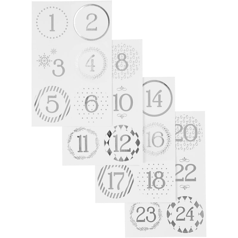Afbeelding laden in galerijviewer, Https: www.cchobby.nl kerstkalender-cijfer-stickers-d-40-mm-vel-9x14-cm-zilver-wit-4-vel-1-doos
