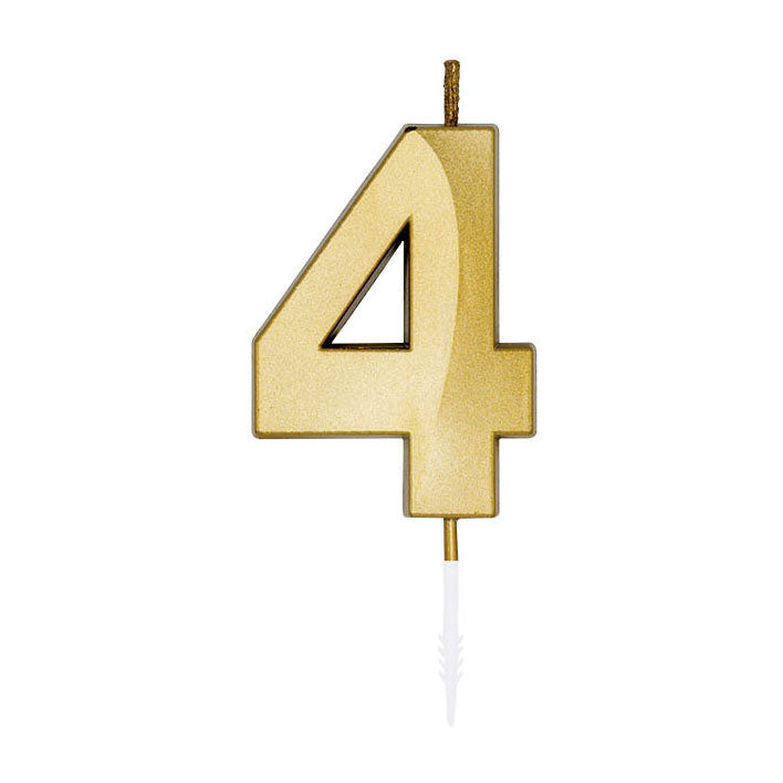 Afbeelding laden in galerijviewer, Globos taartkaars 6cm metallic goud no. 4