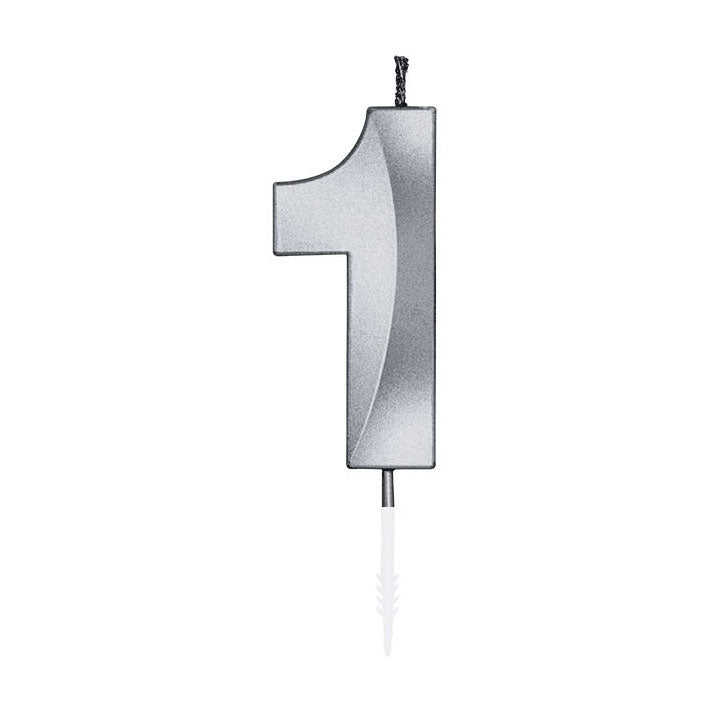 Afbeelding laden in galerijviewer, Globos taartkaars 6cm metallic zilver no.1