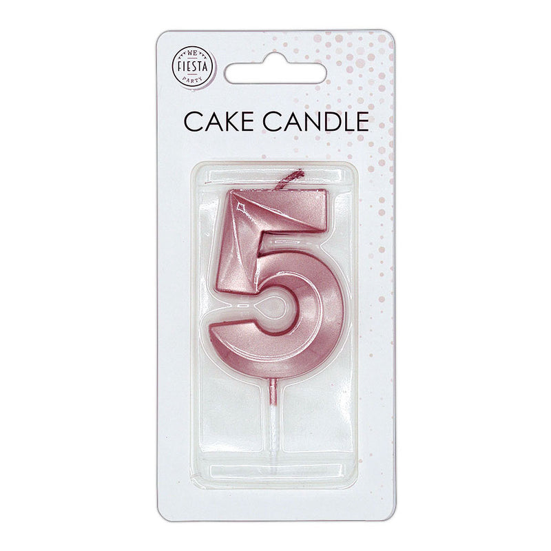 Afbeelding laden in galerijviewer, Globos taartkaars 6cm metallic rose goud no. 5