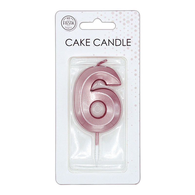 Afbeelding laden in galerijviewer, Globos taartkaars 6cm metallic rose goud no. 6