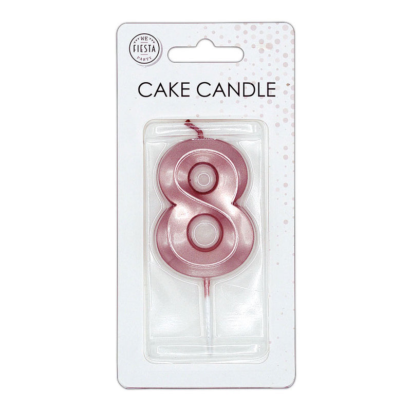 Afbeelding laden in galerijviewer, Globos taartkaars 6cm metallic rose goud no. 8