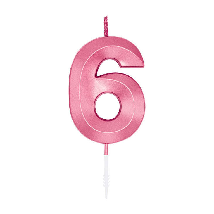 Afbeelding laden in galerijviewer, Globos taartkaars 6cm metallic licht roze no. 6