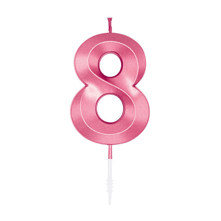 Afbeelding laden in galerijviewer, Globos taartkaars 6cm metallic licht roze no. 8