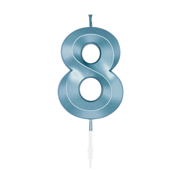 Afbeelding laden in galerijviewer, Globos taartkaars 6cm metallic licht blauw no. 8