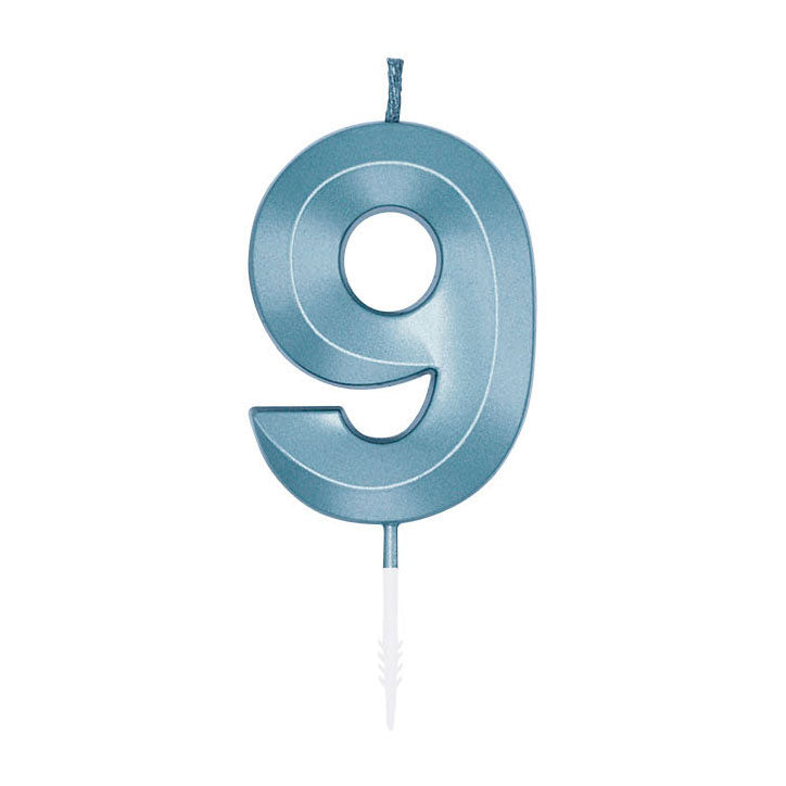 Afbeelding laden in galerijviewer, Globos taartkaars 6cm metallic licht blauw no. 9