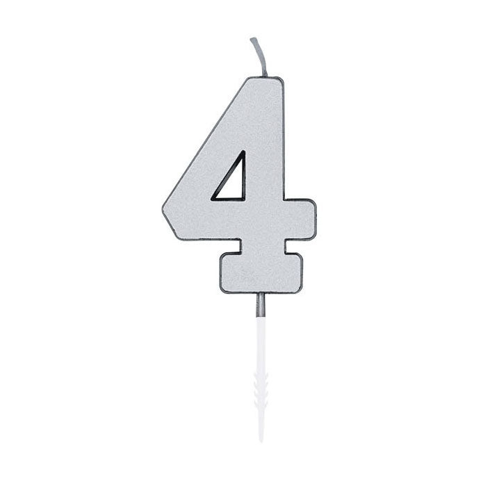 Afbeelding laden in galerijviewer, Globos taartkaars 4,5cm metallic zilver no. 4