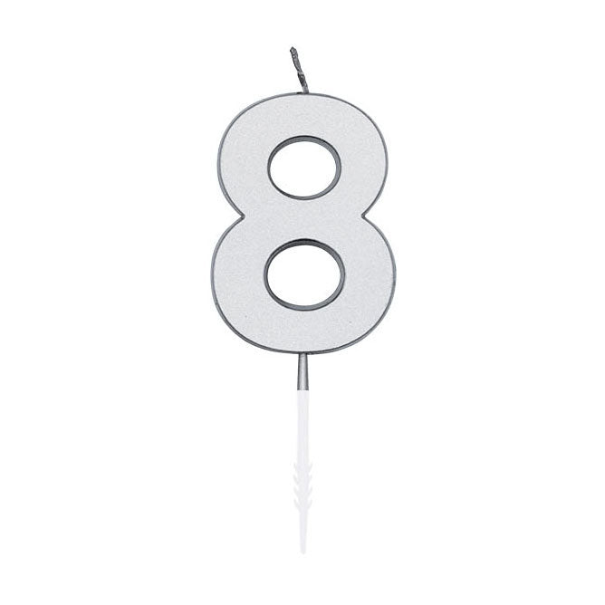 Afbeelding laden in galerijviewer, Globos taartkaars 4,5cm metallic zilver no. 8