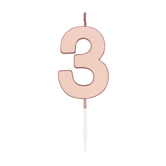 Afbeelding laden in galerijviewer, Globos taartkaars 4,5cm metallic rose goud no. 3