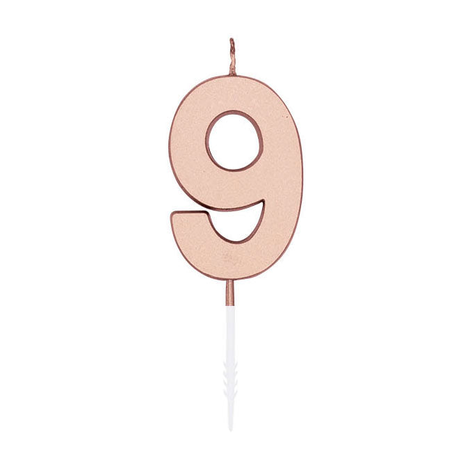 Afbeelding laden in galerijviewer, Globos taartkaars 4,5cm metallic rose goud no. 9