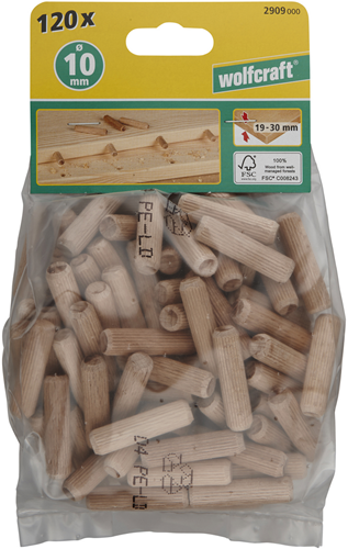Load image into Gallery viewer, Wolfcraft gegroefde houten deuvels | buche | ø10 x 40mm | 120 stuks - 2909000