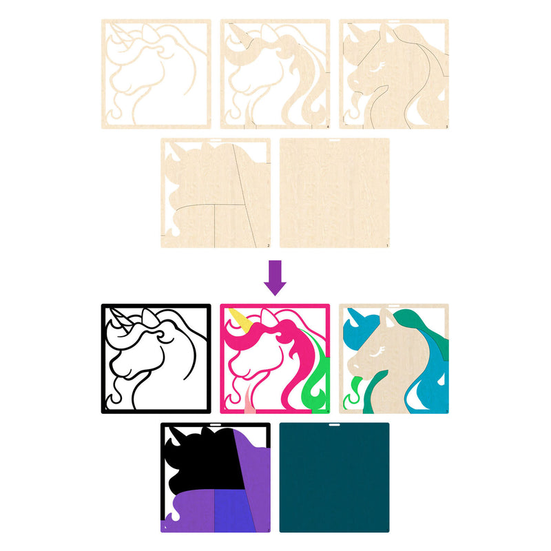 Load image into Gallery viewer, Splat planet wood art knutselset eenhoorn