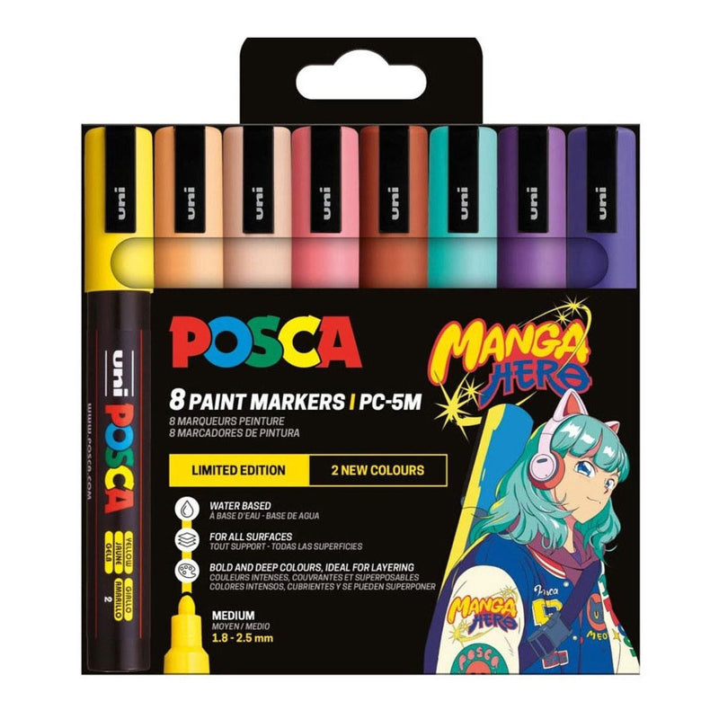 Load image into Gallery viewer, Uni posca pc5m markers set manga hero - 8st.