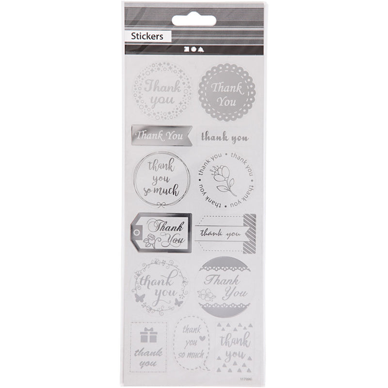 Load image into Gallery viewer, Creativ company https: www.cchobby.nl stickers-thank-you-vel-10x24-cm-ca-13-stuk-zilver-1-vel