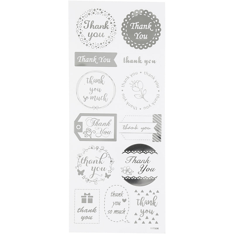 Load image into Gallery viewer, Creativ company https: www.cchobby.nl stickers-thank-you-vel-10x24-cm-ca-13-stuk-zilver-1-vel
