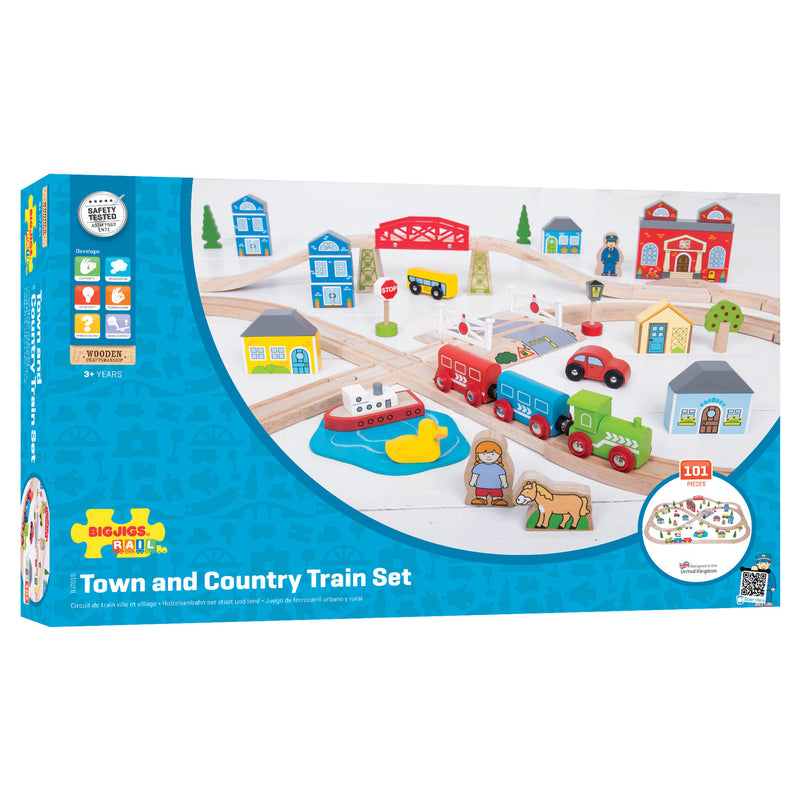 Load image into Gallery viewer, Bigjigs houten treinset stad en land, 101dlg.