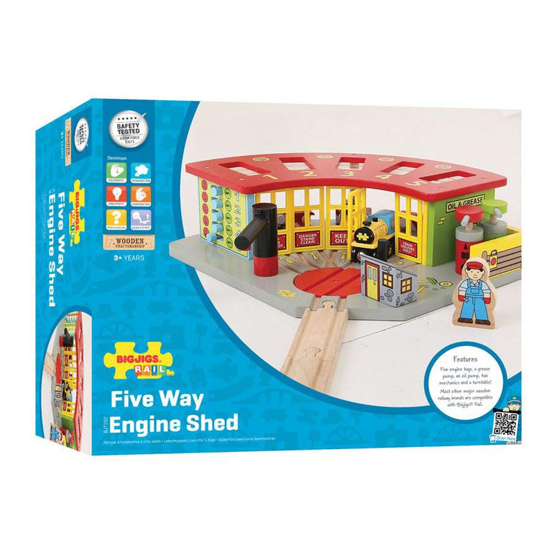 Load image into Gallery viewer, Bigjigs houten rails - luxe remise voor 5 treinen