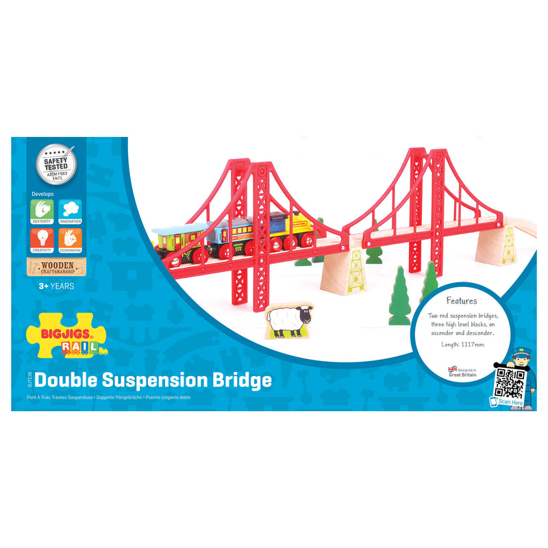 Load image into Gallery viewer, Bigjigs houten rails - dubbele hangbrug, 7dlg.