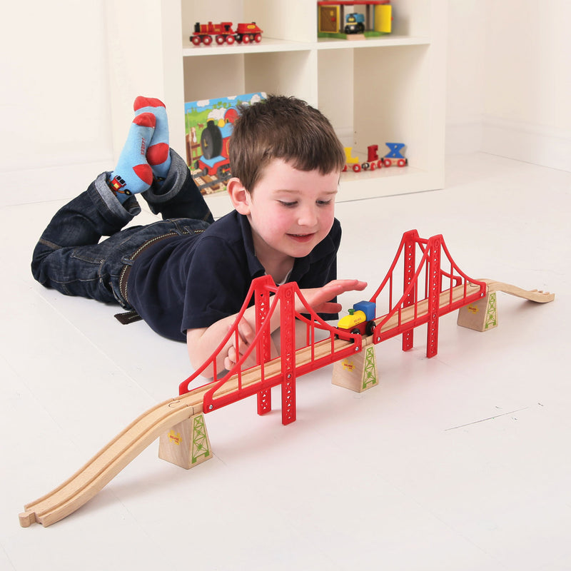 Load image into Gallery viewer, Bigjigs houten rails - dubbele hangbrug, 7dlg.