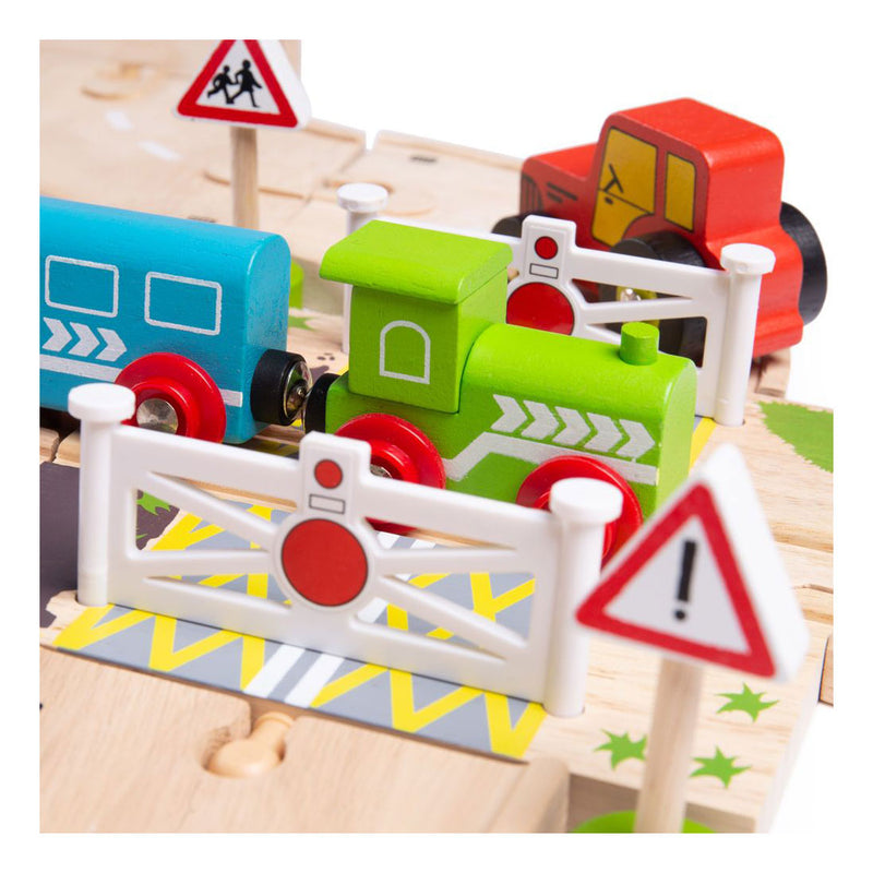 Afbeelding laden in galerijviewer, Bigjigs houten weg en treinset platteland, 80dlg.