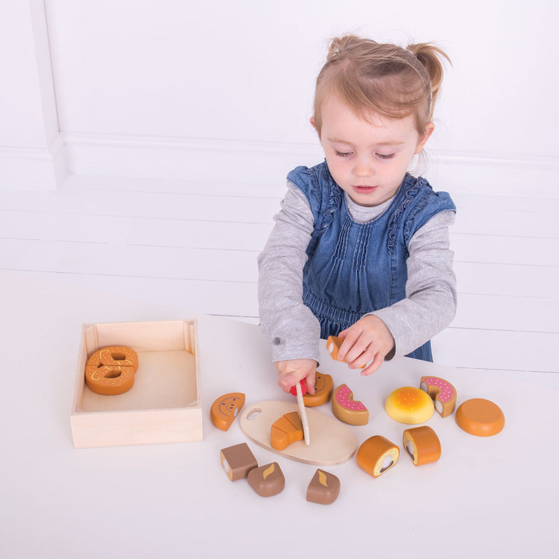 Load image into Gallery viewer, Bigjigs houten kistje met snijbrood, 17dlg.