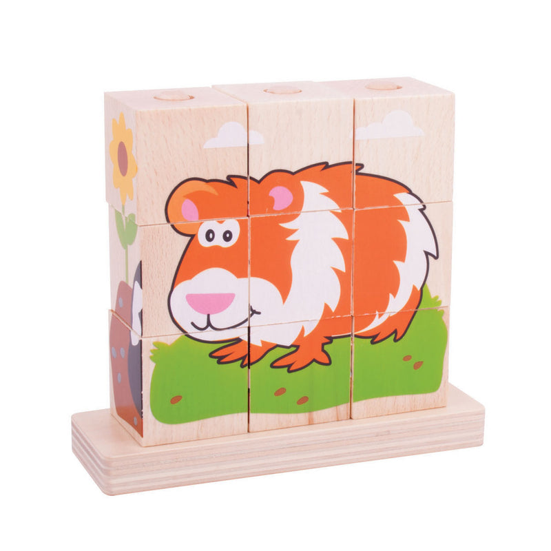 Load image into Gallery viewer, Bigjigs houten blokpuzzel huisdieren, 10st.
