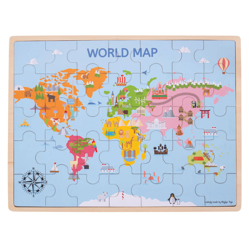 Load image into Gallery viewer, Bigjigs houten wereldkaart puzzel, 35dlg.