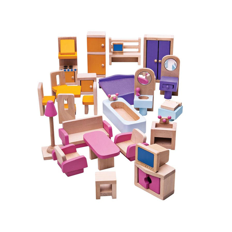 Load image into Gallery viewer, Bigjigs poppenhuis meubeltjes - - hout - meubels poppen - 26-delig