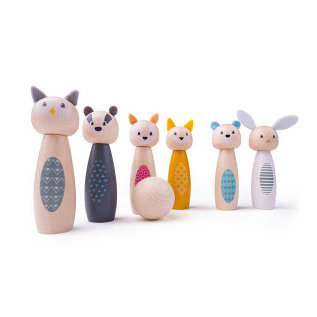 Load image into Gallery viewer, Simply scandi bigjigs toys - kegelspel 'bosdieren' - hout speelgoed - houten kegelspel - 7-delig