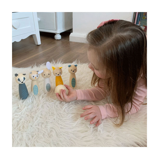 Load image into Gallery viewer, Simply scandi bigjigs toys - kegelspel 'bosdieren' - hout speelgoed - houten kegelspel - 7-delig