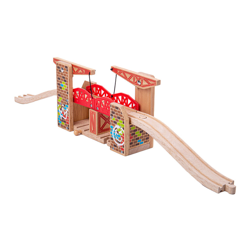 Load image into Gallery viewer, Bigjigs houten rails dubbele liftbrug graffiti