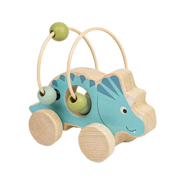 Load image into Gallery viewer, Bigjigs houten duwfiguur triceratops met kralenframe