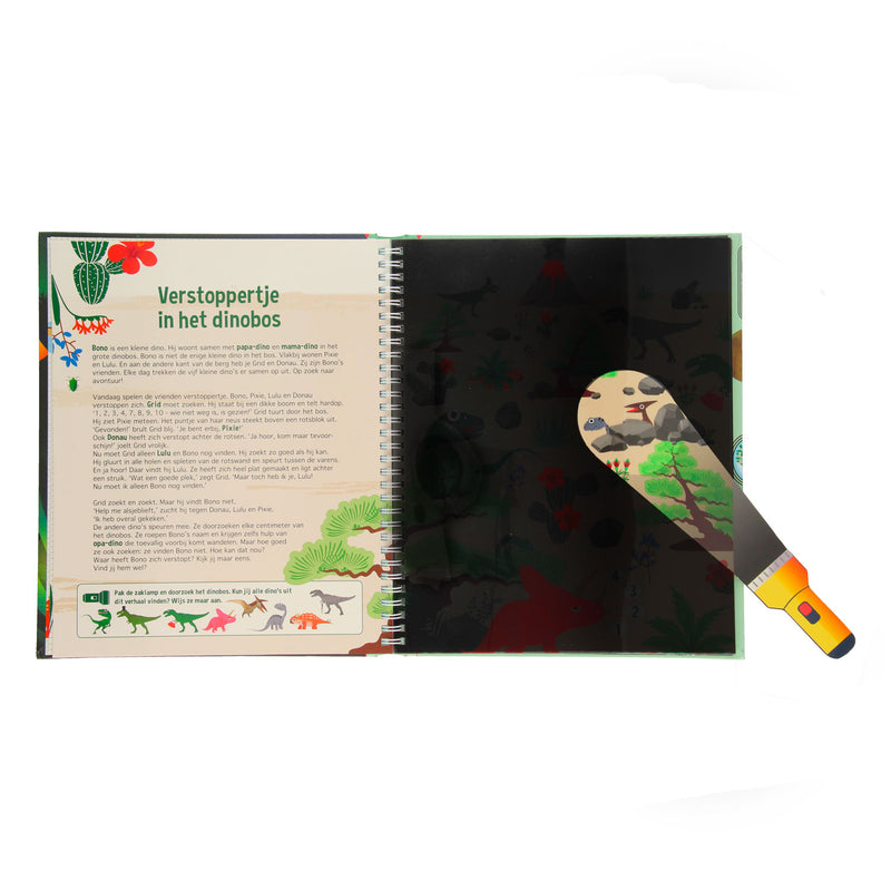 Load image into Gallery viewer, Speuren in het dinobos + kartonnen zaklamp