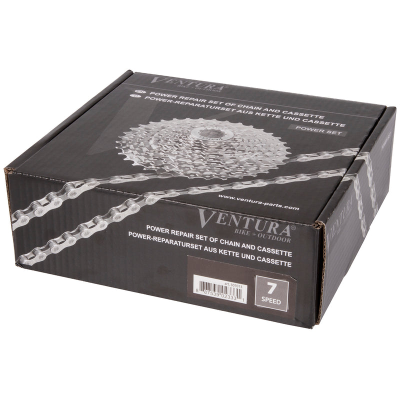 Load image into Gallery viewer, Ventura power 7 speed set of chain and cassette