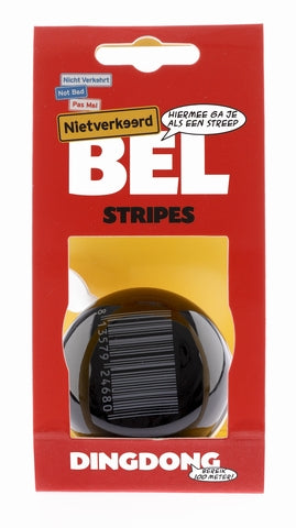 Load image into Gallery viewer, Nv ding dong bel 60mm stipes zwart met barcode kaart
