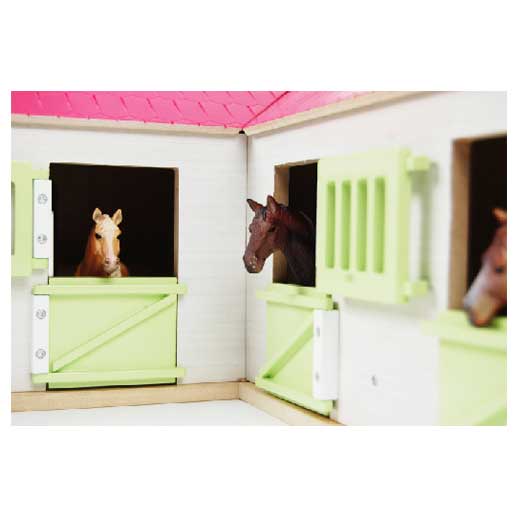 Load image into Gallery viewer, Kids globe paardenhoekstal met 3 boxen en berging roze 1:24