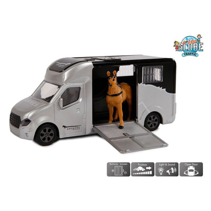 Load image into Gallery viewer, Kids globe die-cast paardentruck met licht en geluid grijs