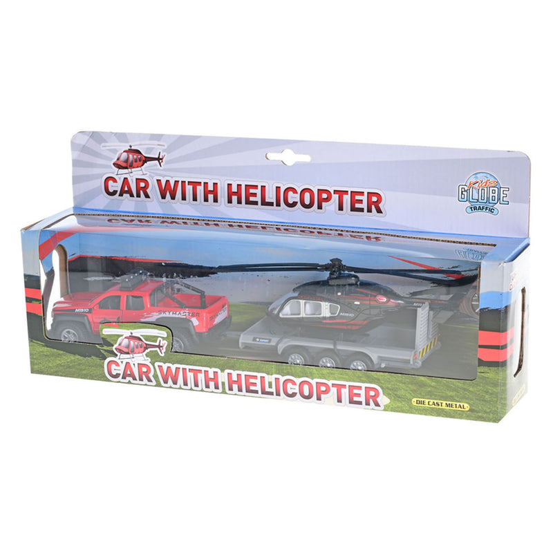 Load image into Gallery viewer, Kids globe terreinwagen met helikopter trailer