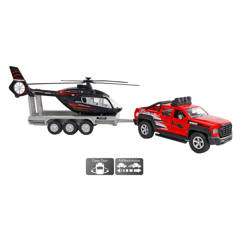 Load image into Gallery viewer, Kids globe terreinwagen met helikopter trailer