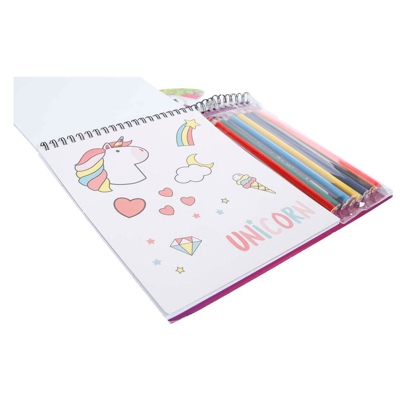 Afbeelding laden in galerijviewer, Eenhoorn kleurboek met 12 potloden, sjablonen en stickers